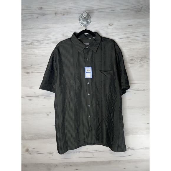 Van Heusen Shirt Mens X-Large Tall Black Air Sandwashed Short Sleeve Button Up - Picture 1 of 12